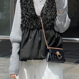 TEMU 여성용 플러시 패브릭 민소매 패치워크 플리츠 디자인 루즈 캐주얼 다용도 레이어링 탱크탑|민소매