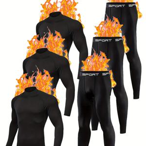 TEMU 남성용 압박 언더웨어 및 스포츠웨어 세트 6pcs, 상하의 세트, 통기성 스트레치 긴팔 셔츠와 타이트 팬츠, 러닝, 사이클링 및 야외 트레이닝용