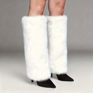 TEMU 여성용 화이트 인조 모피 레그 워머 1켤레 - 40cm/15.7인치 겨울용 보온 레깅스, 플러시 인조 모피 안감, 캐주얼, 무대, 파티용 부드럽고 신축성 있는 원단