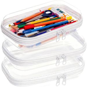 TEMU 3개 투명 하드 플라스틱 지퍼 케이스 | 더블 지퍼, 휴대용 여행용 정리함 (메이크업, 장난감, 스낵, 화장품, 연필, 기저귀, 세면도구 보관)|필통