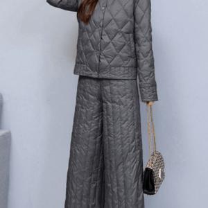 TEMU 여성 트렌디 오리털 경량 누빔 패딩 상하세트 V86