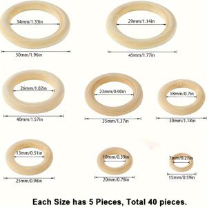 TEMU 8가지 다양한 크기의 나무 반지 40개 세트. 공예, 직조 및 주얼리 프로젝트에 적합합니다. 이 반지는 천연 재료로 제작되었으며 공예 애호가에게 이상적이며 수제 제작 및 장식 목적으로 사용할 수 있습니다.