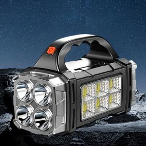 TEMU 초고휘도 강력한 LED 손전등 1개, 야외 휴대용 서치라이트, 태양광 충전 + USB 충전, 1500mAh 긴 배터리 수명, 야외 스포츠, 캠핑, 가정 수리용