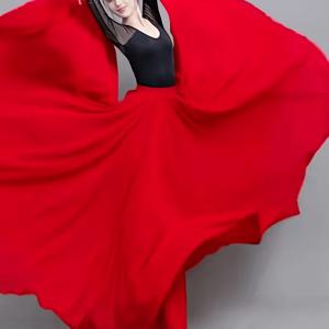 TEMU 더블 레이어 시폰 맥시 스윙 스커트, 휴가 비치 드레스, 클래식 댄스 스커트, 하이웨이스트 플레어 롱 스커트, 댄스 퍼포먼스 코스튬, 모던 댄스 연습용 시폰 스커트|댄스복