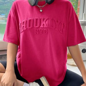 TEMU 유럽 및 미국 패션 트렌드 라운드넥 3D 레터 탑