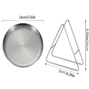 TEMU 스테인리스 스틸 접시 5pcs 세트 (베이스 보관대 포함) - 디저트 접시, 과일 접시, 뼈 접시, BBQ 접시, 양념 접시, 식사용 접시 세트