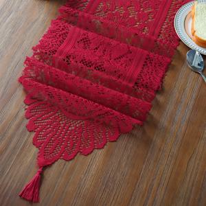 TEMU 1개, 빈티지 플로럴 레이스 장식 테이블 러너, 단색 웨지형 장식 식탁보, 자수 및 메쉬 원단, 식탁, TV 캐비닛, 커피 테이블과 같은 가정 장식에 완벽