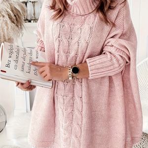 TEMU 플러스 사이즈 - 플러스 사이즈 캐주얼 루즈핏 단색 폴로넥 스웨터