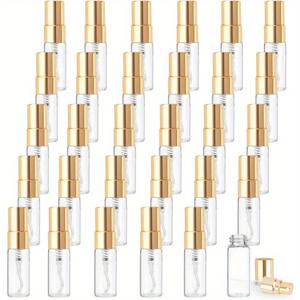 TEMU 30개입 3ml 미세 분무기 유리병 미니 클리어 스프레이 바이알 빈 리필 가능한 향수병 골드 뚜껑 포함 향수 액체 샘플 DIY 스프레이