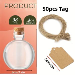 TEMU 그녀/남자를 위한 선물 24/36개입 구형 플라스틱 약병, 구형 원형 병, 3.4 Oz (약 96.4그램), 코르크와 라벨이 있는 모래 예술 병, 장식 병, 사탕 캔, 공예, 생일, 결혼식, 파티, 크리스마스 선물