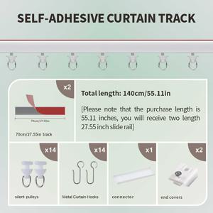 TEMU 커튼용 자체 접착 천장 및 벽 트랙 시스템 1세트, 드릴링, 나사 또는 도구 필요 없음 - 창문, 침실, 샤워실, 옷장 및 RV용 커튼 로드 - 커튼 S 후크가 있는 설치가 쉬운 커튼 레일|샤워커튼