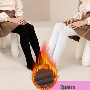 TEMU 2팩 여아용 안감 타이츠, 패셔너블 슬림핏 레깅스