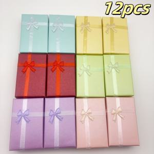 TEMU 12개 보석 선물 상자, 리본 포함, 다중 섹션 귀걸이, 목걸이, 반지, 시계 정리함, 방진, 다양한 색상, 크리스마스, 할로윈, 데이용