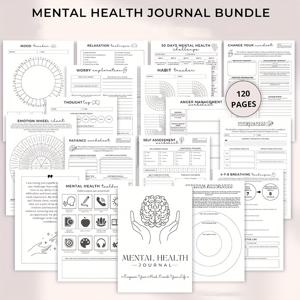 TEMU 멘탈 헬스 저널 - 불안 완화, 자가 관리 추적, 휴식 운동을 위해 설계된 120페이지 플래너 및 워크북