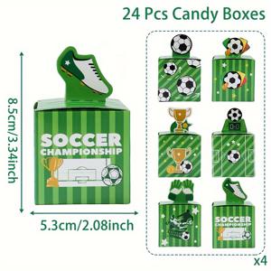 TEMU 24개 축구 테마 캔디 선물 상자 - 풀 풋볼 패턴 그린, 생일, 베이비 샤워 & 이벤트용 스포츠 파티 장식, 트로피, 클리츠 & 골대 디자인 포함, 크리스마스, 할로윈