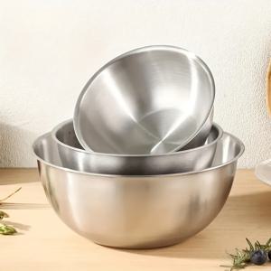 TEMU 3피스 스테인리스 스틸 볼 세트, 샐러드 볼, 믹싱 볼, 서빙 볼, 포션 볼, 채소, 과일, 고기, 수프, 면, 믹싱용, 내구성 강함, 보관 용이, 중형 및 대형 사이즈, 주방용품, 야외, 바베큐, 파티, 모임, 이상적인 선물, 상업용