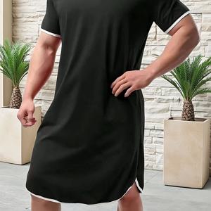 TEMU 남성용 잠옷 - 반팔, 라운드넥, 루즈핏 봄, 가을, 여름 수면복. 통기성 좋고 부드러운 남성용 세탁기 사용 가능 캐주얼 홈웨어, 편안한 수면복