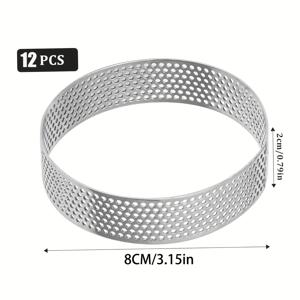 TEMU 12개 6cm 스테인레스 스틸 원형 DIY 빵 링, 구멍이 있는 부드러운 연마된 파이, 머핀, 케이크 링, 주방 베이킹 및 디저트 가게용