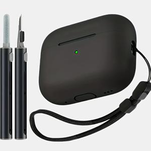 TEMU 펜이 달린 나일론 스트랩, Apple Pro 2세대 보호 케이스 (2022/2023)에 적합, 클리닝 키트 포함, Apple Airpods Pro 2용 실리콘 케이스 호환, 여성 및 남성 모두에게 적합, 나일론 넥스트랩 특징 - Airpods C용 블랙