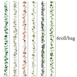 TEMU 특수 모양 테이프 스티커 6롤, 쿠이만 시리즈, 녹색 식물 덩굴 조경 장식용 접착 테이프 및 메모 컷팅 얇은 액세서리 장식 쓰레기 일기장 테이프 휴대폰 케이스 물병 자동차 컵 컴퓨터 기타 자전거 스케이트보드 수하물 다이어리 등에 적합|다이어리