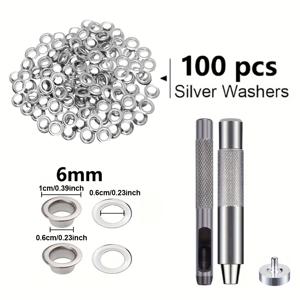 TEMU 완벽한 그롬툴 키트, 내구성이 뛰어난 인조 가죽 구멍 펀치 포함 - 100개의 아이렛 6mm/8mm/10mm/12mm 설정 도구, 녹방 방지 철 및 구리 포함 - DIY 공예, 천막, 의류 및 신발, 공예 도구에 이상적