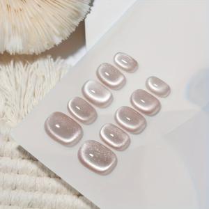 TEMU 10개입 핸드메이드 숏 스퀘어 프레스온 네일, 누드 핑크 글리터, 귀여운 디자인, 매치하기 쉬운 가성비 좋은 네일, 네일 파일 및 젤리 글루 포함