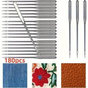 TEMU 180개 헤비듀티 재봉틀 바늘, HAX1 사이즈 90/14 100/16 110/18, 가죽 청바지 캔버스 두꺼운 원단용, 가정용 재봉틀 바늘 호환, 생일 선물, 파티 선물