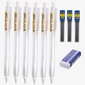 TEMU 사무실 및 학교용 카테고리, 10개 세트 미니멀한 학용품 - 0.5mm 또는 0.7mm 투명 기계식 연필 6개, 리필심 3박스, 지우개 포함, 필기·드로잉·제작에 필수적인 백투스쿨 시즌 사무용품