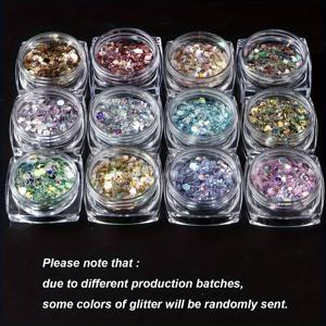 TEMU 12색 인어 은색 청크 네일 글리터 인어 무지개색 혼합 육각형 스팽글 파우더 젤 폴리쉬 에폭시 레진 네일 추가