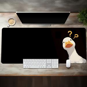 TEMU 사랑스러운 오리, 물음표 오리 XXL 대형 마우스 패드 | 89.92X39.88cm 확장형 컴퓨터 마우스 패드 (무선 마우스 키보드용), 스티치 처리된 가장자리 및 미끄럼 방지 고무 베이스, 폴리에스터 표면, 사무실 홈 게이머에게 적합
