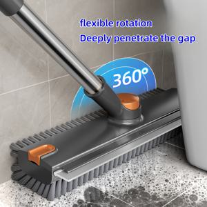 TEMU 360° 회전 기능이 있는 삼합일 멀티 클리닝 브러시, 분리형 브러시 헤드 및 확장형 텔레스코픽 핸들. 긁기 및 브러싱 기능 포함, 헤어 클리닝 클립 제공. 업그레이드된 바닥 및 타일 클리닝 브러시, 헤비듀티 강모, 샤워실, 욕실, 파티오, 차고, 주방, 벽, 데크 청소에 적합