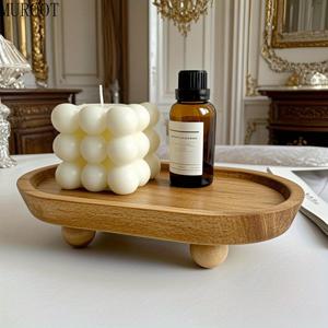 TEMU MUROOT 1개 알비지아 우드 트레이 - 레트로 화장대 정리함 & 보석 디스플레이 스탠드, 캔들 홀더 포함, 천연 목재 욕실 수납용 아로마테라피 키홀더, 플랜터 베이스 - 선물 추천, 심플하고 우아한 디자인, 매끄러운 질감, 아로마테라피 애호가를 위한 욕실 액세서리 장식