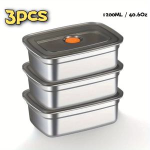 TEMU 3개/6개 세트 410 스테인리스 스틸 도시락통, 1200ml/1500ml 누수 방지 식품 보관 용기, 플립탑 & 식기세척기 사용 가능, 재사용 가능한 직사각형 런치박스 - 메일프렙, 체육관, 피크닉 필수품, 슬림한 금속 마감