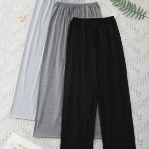 TEMU 여성 캐주얼 단색 바지 3종 세트 - 회색/검정, 봄/여름 및 가을/겨울에 적합, 모든 계절 및 홈웨어에 완벽|여름바지