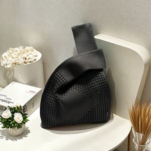 TEMU 1 멀티컬러 손목가방, 심플 빈티지 홀로우 아웃 대형 체크 패턴 폴리에스터 핸드백, 여성 토트백, 오픈탑 쇼핑 니트백, 매듭 크로셰 백, 패턴 여성 핸드백, 베스트백, 동전지갑, 레이디스백, 학생용 가방