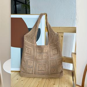 TEMU 1개 여성 핸드니트 숄더백, 2025 신상 캐주얼 커뮤터 홀아웃 백, 대용량 직조 토트백, 비치백, 여름, 빈티지 스타일, 심플하고 다용도, 오픈탑 디자인, 캐주얼 및 비즈니스 여성에게 적합, 여행 필수품|슬링백