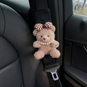 TEMU 1개 귀여운 곰돌이 안전벨트 어깨 커버 확장기, 차량 내부 장식용, 시트 커버 액세서리, 안전벨트용 어깨 패드, 겨울 목 보호, 크리스마스, 할로윈, 추수감사절 및 차량 내부 장식에 이상적인 선물.