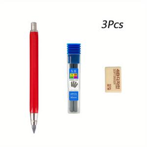 TEMU 3개 세트 5.6mm 금속 드로잉 기계식 연필 세트 (2B, 4B, 8B 리드 포함), 전문가용 스케치 자동연필 공학 도면 및 그림 필기 문구, 학생 선물 추천, 미세한 글쓰기 도구 (연필 1개 + 리드 박스 1개 + 지우개 1개)