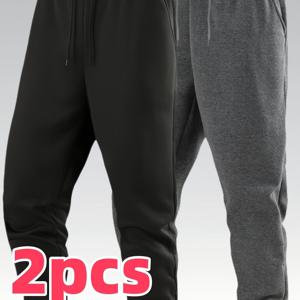 TEMU 2개 남성용 캐주얼 조거 팬츠, 탄성 허리 밴드 & 드로스트링 - &, 신축성 없는 원단, 데일리, 직장, 러닝, 피트니스용 레귤러 핏