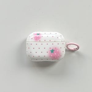 TEMU MIAODI 풀 스크린 핑크 물방울 딸기 패턴 광택 화이트 보호 이어폰 케이스 ( 커버 포함), AirPods 1/2/3/4/Pro/Pro2/Pro3 호환 - 가볍고 튼튼하며 스타일리시한 디자인, 이어폰 케이스, 발랄한 디자인, 가벼운 케이스