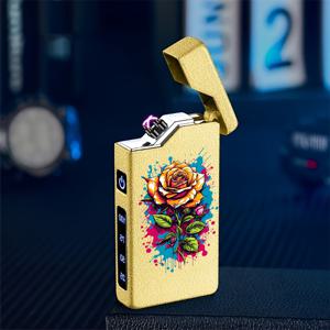 TEMU 방풍 전기 아크 라이터 1개, 화려한 스플래시 잉크 장미 패턴, 스트리트 트렌디 스타일, USB 충전식, 듀얼 아크, 불꽃 없음, 금속 케이스, 배터리 표시등, 오래 지속됨, 남자친구 선물, 휴대용, 캠핑용, 발렌타인데이 선물, 크리스마스 선물, 아버지의 날 선물