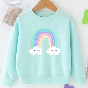 TEMU 창의적인 무지개 구름 프린트가 돋보이는 여아용 스웨트셔츠, 봄과 가을의 캐주얼 웨어에 완벽