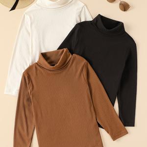 TEMU 3개입 남아용 가을/겨울 다목적 긴팔 고넥 풀오버 스웨트셔츠, 편안하고 따뜻한 캐주얼 티셔츠