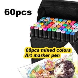 TEMU 60개 양면 펠트 팁 펜, 마커, 드로잉 펜 세트 - 만화 및 스케치에 적합 - 미술 용품, 사무용품, 크리스마스 및 생일 선물로 완벽.