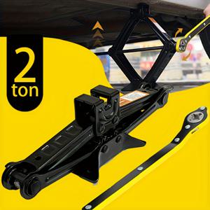 TEMU 이것은 2톤(4409파운드) 하중 용량의 스틸 가위식 지게차 자동차 키트입니다. 라쳇 렌치가 포함되어 있으며 세단용으로 설계되었습니다. 내구성이 뛰어난 미끄럼 방지 나사산 디자인을 갖춘 휴대용 퀵 리프트 타이어 지게차입니다.