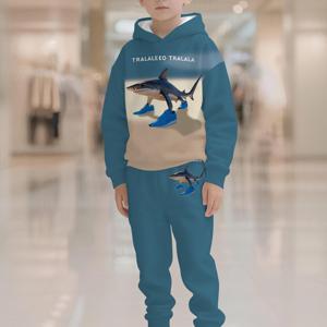 TEMU 블루 이탈리안 브레인 로트 - 트랄라로트랄라 해변 산책 | 남아용 긴팔 및 긴 바지 후드 스웨트셔츠 2pcs 세트 | 재미있는 인기 패턴 3D 프린트 후드티 | 캐주얼 스포티 다용도 풀오버 | 봄, 가을에 적합