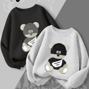 TEMU 2개 세트 남아용 패션 캐주얼 긴팔 크루넥 스웨트셔츠, 1세 유아 및 어린 소년 야외 스포츠 스타일리시 트렌드웨어, 봄 가을 다용도 데일리 풀오버 베이스 레이어 탑