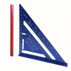 TEMU 알루미늄 삼각자 세트, 7인치 다각도 목공용 + 7인치 목공 연필 1개, 7인치 알루미늄 각도계 - 90° 및 45° 각도, 내구성, 스크래치 방지 - 목공, 산업 및 과학 측정용 (레드, 블루)