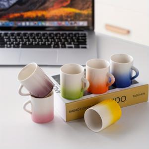 TEMU 6개 세트 그라데이션 세라믹 커피컵 - 미끄럼 방지 핸들, 옴브레 타이다이, 식기세척기 사용 가능, 커피, 차, 우유, 오트밀에 적합 - 크리스마스, 추수감사절 선물로 완벽, 모든 연령에 적합 (따뜻한)