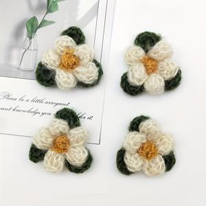 TEMU 4개 코바늘 뜨개질 플로럴 장식 - 파스텔 색상 (핑크, 노랑, 초록) 중앙 장식 포함 - 공예, 가방, 모자, 스카프용 부드러운 코바늘 뜨개질 꽃